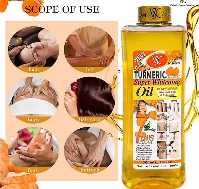 Turmeric Oil Super Whitening Face & Body Moisturizer Nourishing Anti-aging Correct Spots Wrinkle Skincare Essential oil 500ml/16.9oz (500ml/16.9oz)
