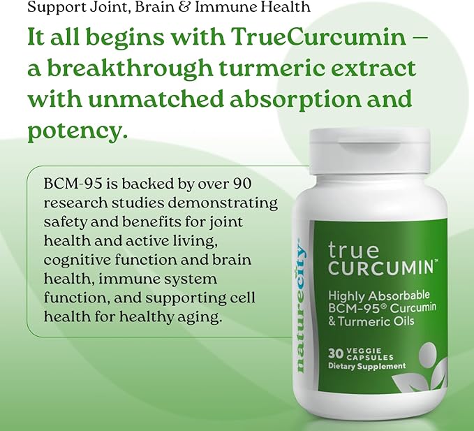 NatureCity True-Curcumin Turmeric Supplement | Non-GMO Tumeric and Curcumin 500mg Curcuma Capsules Vitamin Supplements | Up to 700% Increase in Absorption (30 Day Supply) | Supports Joints