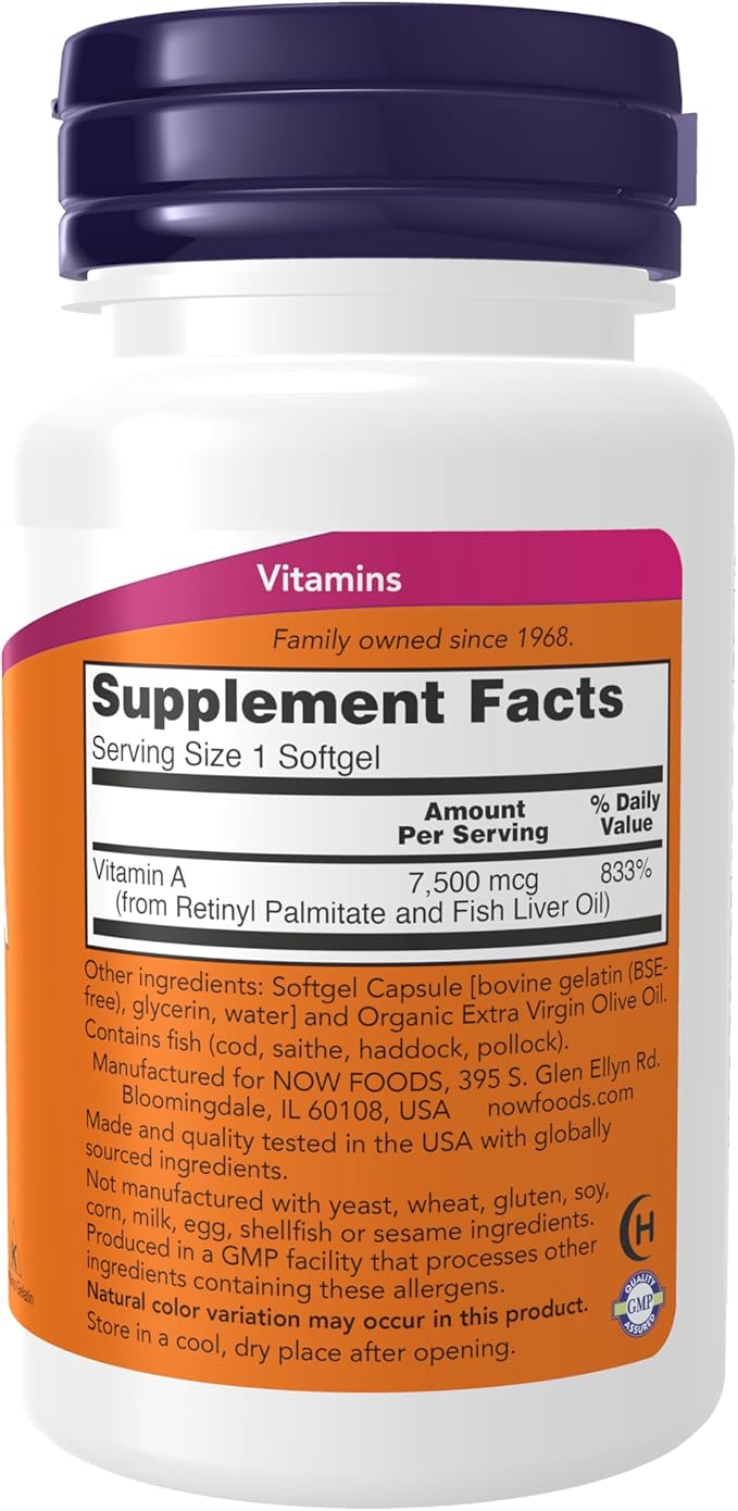 NOW Foods Vitamin A 25000 IU, 100 Sgels (Pack of 2)