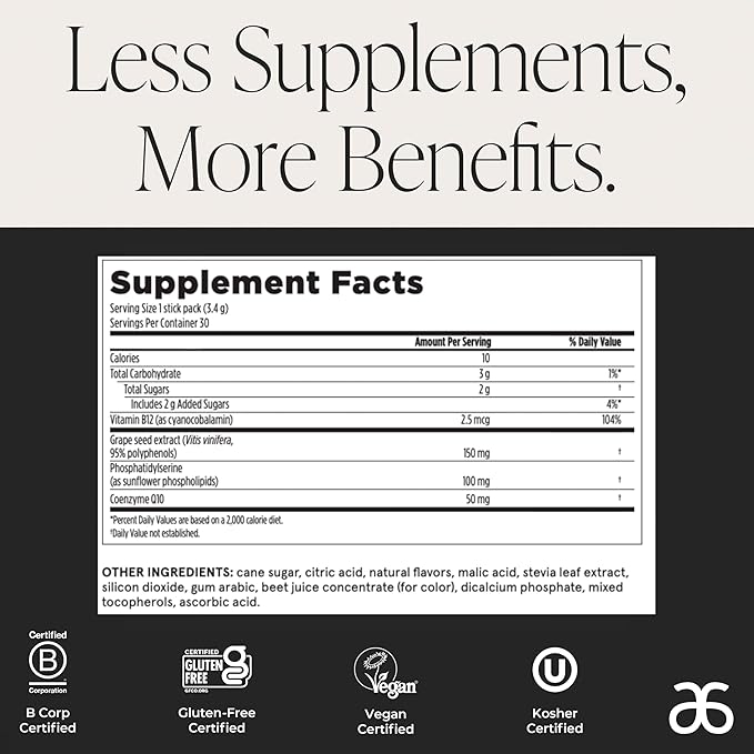 Arbonne MindHealth Focus Super Powder Cherry Lime Flavor – Vegan Cognitive Support Supplement with Phosphatidylserine, Vitamin B12, & Antioxidants for Memory & Focus, 30 Stick Packs