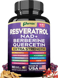 Resveratrol Supplement with Milk Thistle, NAD, Berberine, Quercetin, Fisetin, Pomegranate, Green Tea, Noni, Acai, Blueberry, Grape Seed Extracts, N-Acetyl Cysteine, 14-in-1 Extra Strength (60 Caps)