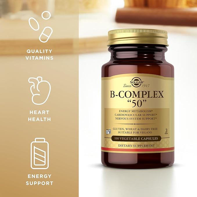 Solgar B-Complex "50" - 100 Vegetable Capsules - Energy Metabolism, Cardiovascular & Nervous System Support - Non-GMO, Vegan, Gluten Free - 100 Servings