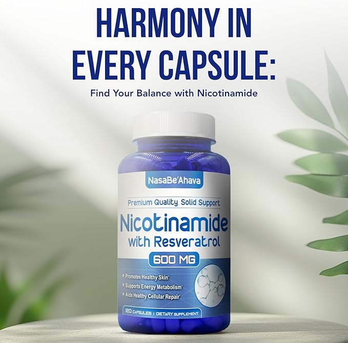 Resveratrol with Vitamin B3 Nicotinamide 500mg | NAD+ Precursor and Longevity Complex with Nicotinamide Form of Vitamin B3 Niacin Flush Free for Aging Skin Energy & Cellular Support (120 Day Supply)