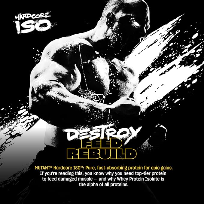 Mutant Hardcore ISO Whey Protein Isolate Powder Acts Fast to Help Recover, Build Muscle, Bulk and Strength, 5 lb - Triple Chocolate