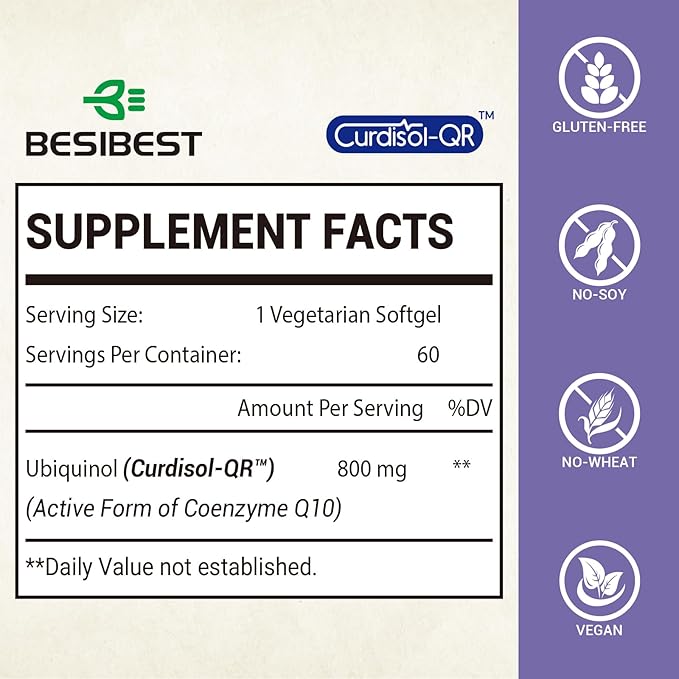 Liposomal Ubiquinol CoQ10 800 MG Softgel, High Absorption CoQ10 Ubiquinol Supplement, Active Coenzyme Q10 800mg, Powerful Antioxidant for Heart & Brain Function, Energy Production, 240 Vegan Softgels
