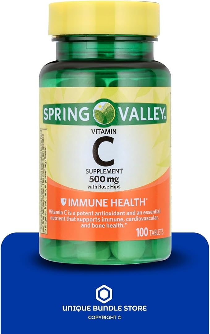 Vitamin C 500mg with Rose HIPS – 100 Tablets, Vegan Vitamin C Supplement for Men and Women, Gluten Free, Daily Vitamina C Natural Antioxidant Support (Pack of 2)