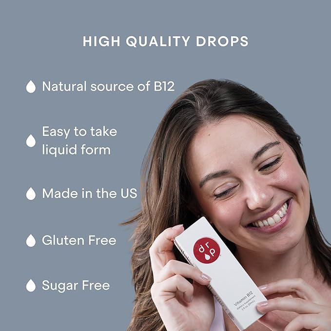 Vitamin B12 2500 mcg 2 oz Liquid Drops for Energy Production, Nervous System Health - No Artificial Preservatives, Non-GMO, Gluten Free, Vegan-Friendly