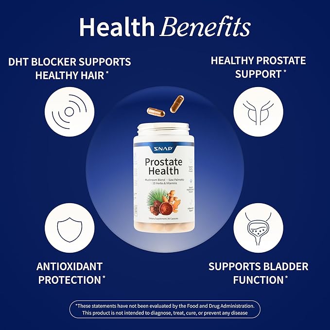 Snap Supplements Prostate Health Supplement with Saw Palmetto for Men, DHT Blocker - Helps Support Male Urinary Tract and Prostate for Mens Health, 90 Vegetarian Capsules (30 Servings, 1 Month Supply)