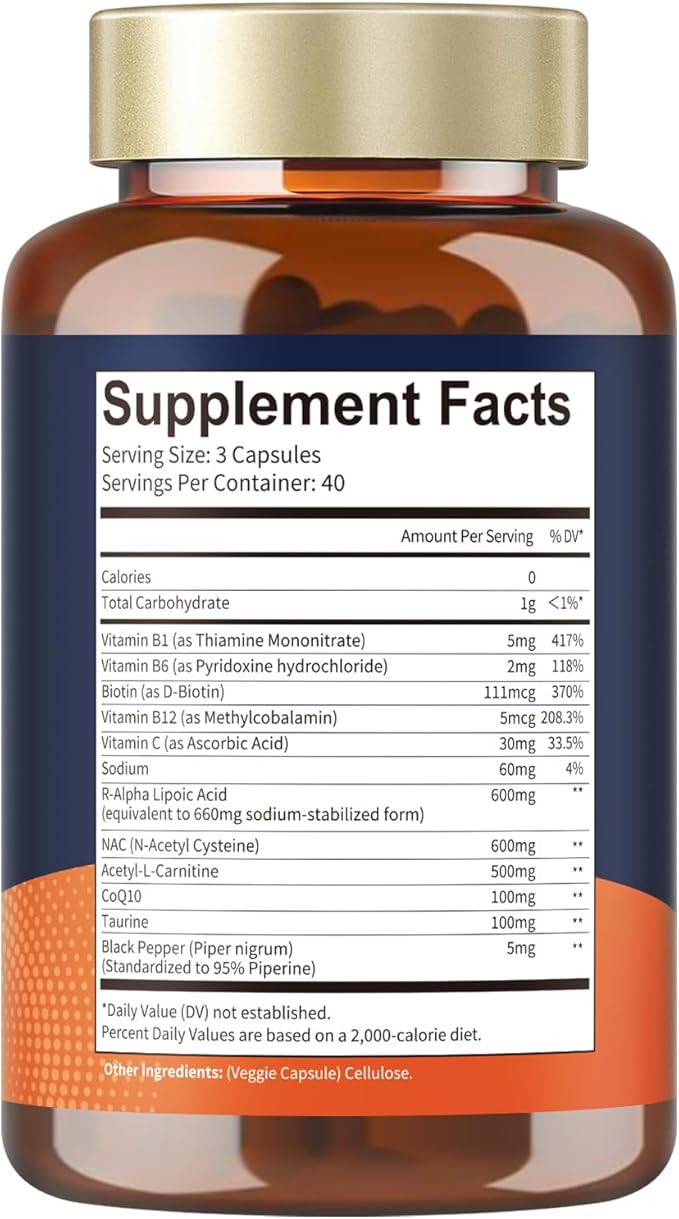 Totaria (2 Packs) R Alpha Lipoic Acid 600mg - Stabilized ALA Supplement for Neuropathy Support Capsules, Nerve Health, Nervous System and Antioxidant, Non-GMO, Gluten Free, Vegan Safe 120 Counts
