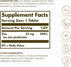 Solgar Zinc Picolinate 22 mg, 100 Tablets (Pack of 3) - Promotes Healthy Skin - Supports Immune System, Normal Taste & Vision - Antioxidant - Non-GMO, Vegan, Gluten Free, Kosher - 300 Total Servings
