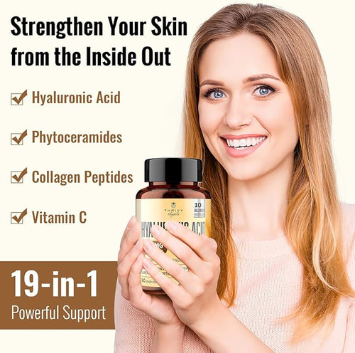 19-in-1 Hyaluronic Acid Capsules - Hylunaric Acid 1200 mg, with Collagen Peptides, Vitamin C, Phytoceramides - for Skin, Eyes, Gastrointestinal, Bones Support (2 Pack)