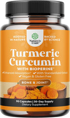 Turmeric Curcumin with Black Pepper Extract - Joint Health Turmeric Supplement with 95% Curcuminoids - Daily Joint Support Supplement with Turmeric and Bioperine for Enhanced Absorption - 90 Count