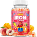 Iron Gummies for Kids & Teens, Kids Multivitamin with Iron Supplement, Calcium, Folate, Zinc, Prebiotic - for Blood Builder & Energy Support, Iron Deficiency - Vegan & Non-GMO - Mango & Peach