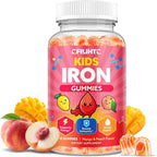 Iron Gummies for Kids & Teens, Kids Multivitamin with Iron Supplement, Calcium, Folate, Zinc, Prebiotic - for Blood Builder & Energy Support, Iron Deficiency - Vegan & Non-GMO - Mango & Peach