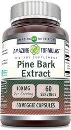 Amazing Formulas Pine Bark Extract 100 Mg | Vegetarian Capsules Supplement | Non-GMO | Gluten-Free | Non-GMO | Gluten-Free | 1 Pack | 60 Count