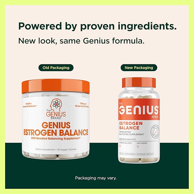 Genius Estrogen Balance, Dim Supplement - Blocker for Men & Women - Hormones, Hormonal Acne & Menopause - Aromatase Inhibitor with Grape Seed Extract & BioPerine - 30 Capsules