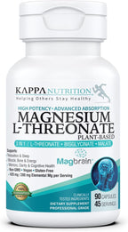 Kappa Nutrition Powered by Magbrain™ Magnesium L-Threonate Plant-Based, 90 Vegan Capsules, 420mg Elemental Magnesium (3 Capsules) from 2,253mg, Brain, Sleep & Muscle Support.