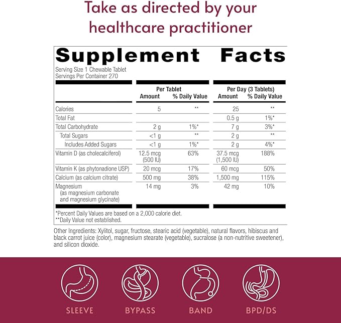 Bariatric Advantage Calcium Citrate Chewable 500 mg - for Bariatric Surgery Patients - High-Potency, Easy-Digest Tablets - Calcium Citrate - Bone Strength Supplements* - Cinnamon - 270 Count