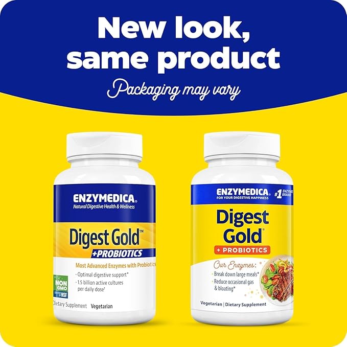 Enzymedica Digest Gold + Probiotics, 2-in-1 Formula for Gut Health, Digestive Enzymes & 1 Billion Active Probiotic Cultures, 45 Count