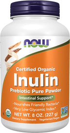 NOW Foods Supplements, Inulin Prebiotic Pure Powder, Certified Organic, Non-GMO Project Verified, Intestinal Support*, 8-Ounce