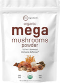 Micro Ingredients Organic Mega Mushroom Powder,10 Ounce (284 Days Supply) | 10 in 1 Complex Formula for Immune System Booster | Chaga, Lions Mane, Cordyceps, Reishi & More | Filler Free, Vegan