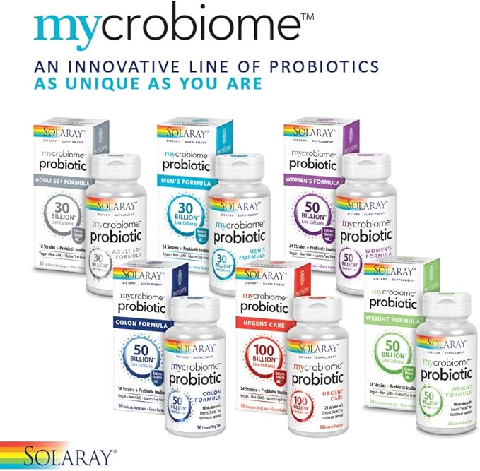 SOLARAY Mycrobiome Probiotic Urgent Care | Formulated to Support Healthy Digestion, Immune Function & More | 100 Billion CFU | 30 VegCaps