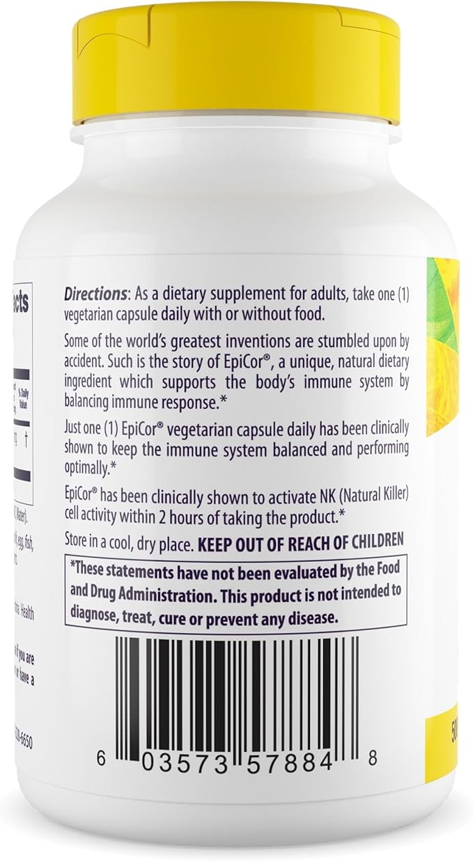 Healthy Origins EpiCor 500 mg, 30 Veggie Capsules - Featuring Clinically Studied Dried Yeast Fermentate - Supports Immune Function, Seasonal Wellness & Healthy Respiratory Health - 1 Month Supply