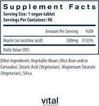 Vital Nutrients Niacin 500mg - Timed-Release Niacin Supplement for Men & Women - Vitamin B3 Supports Heart Health and Protein & Fat Metabolism - Gluten, Dairy, Soy Free - Non-GMO - 90 Tablets