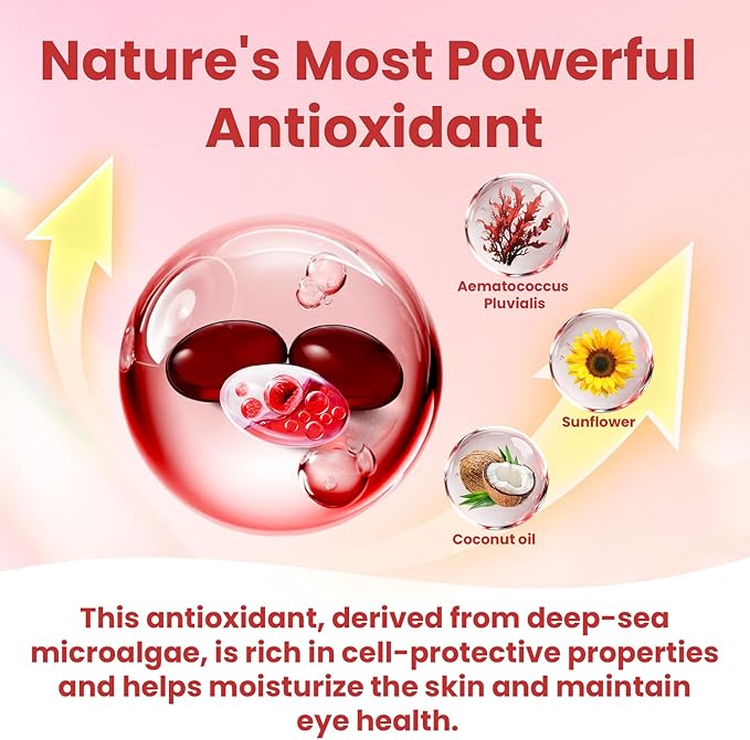 Astaxanthin 12mg, Premium Astaxanthin Antioxidant Supplements, Supports Eye, Skin, Immune, Internal Circulation, Fresh Microalgae Source, Triple Strength, Non-GMO, 4 Month Supply, 120 Softgels