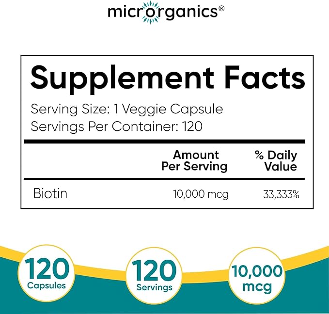 Biotin 10,000 mcg Extra Strength – Supports Hair, Skin & Nail Health, and Energy Metabolism – High Potency Vitamin B7 – 120 Vegan Capsules, 120 Servings