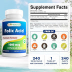 Best Naturals Folic Acid 1000 mcg (Vitamin B9), 240 Tablets