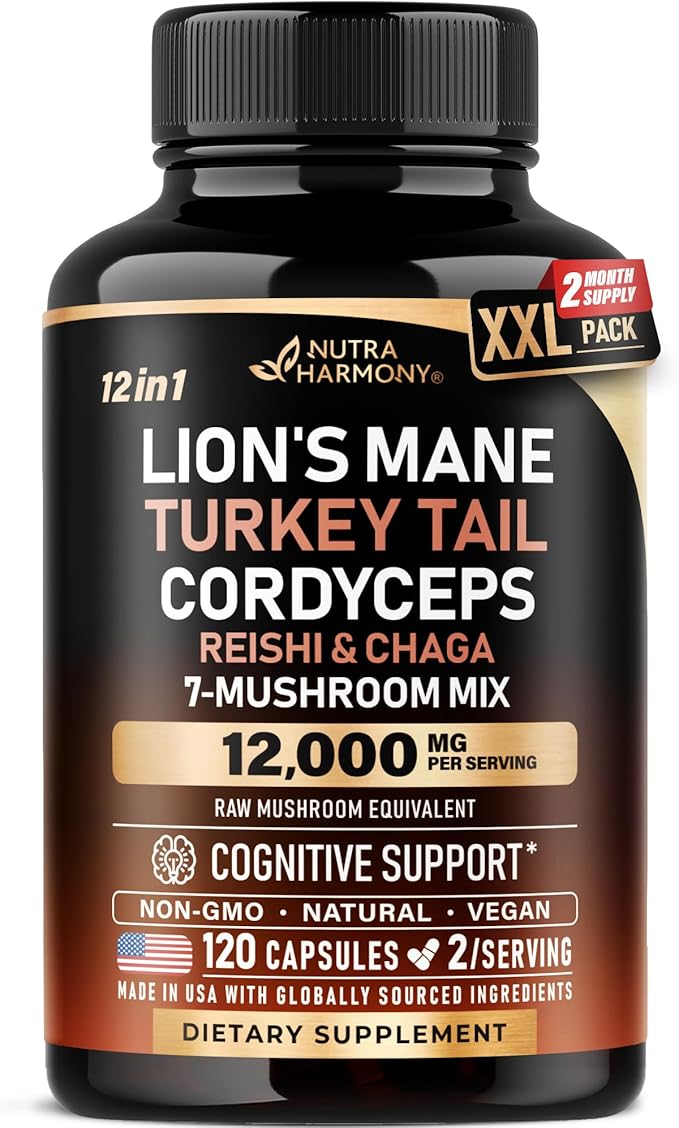 Mushroom Supplement - Organic Lions Mane | Turkey Tail | Chaga | Cordyceps | Reishi | Maitake | Shiitake | Meshima | Tremella | Oyster | Agaricus - Made in USA - Non GMO, Gluten Free - 120 Capsules