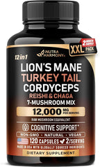 Mushroom Supplement - Organic Lions Mane | Turkey Tail | Chaga | Cordyceps | Reishi | Maitake | Shiitake | Meshima | Tremella | Oyster | Agaricus - Made in USA - Non GMO, Gluten Free - 120 Capsules
