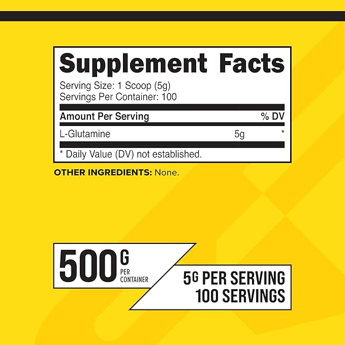 Primaforce L-Glutamine Powder 500 Grams (1.1 LBS) Unflavored - Pure L-Glutamine Powder, 5g per Serving, GMO-Free, Gluten-Free, 100 Servings