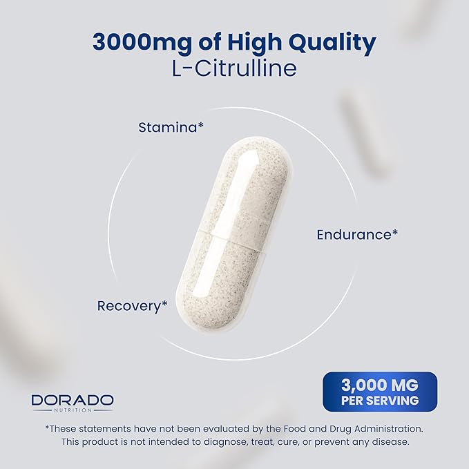 L Citrulline 3000mg Supplement (120 Capsules) Support L Arginine & Nitric Oxide Pills - L-Citrulline For Men & Women - Muscle Recovery & Pump Supplement - 3rd Party Tested, Vegan, Non-GMO - USA Made