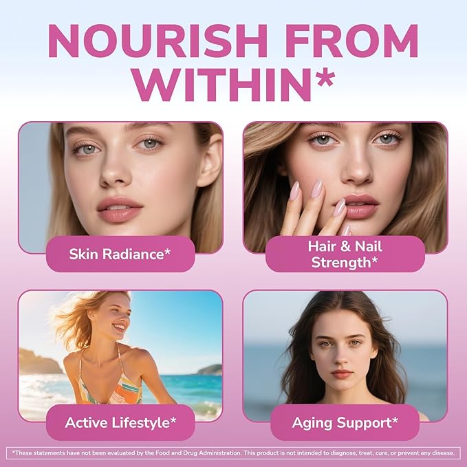 Collagen Peptides Capsules for Women & Men, Type I, II, III, V, X, Biotin, Hyaluronic Acid & Keratin, Vitamin C, Niacinamide, Turmeric & Ginger, Skin, Hair, Nail, Flexibility, 120 Count