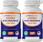 Vitamatic Niacinamide 500 mg 240 Tablets - Flush Free Vitamin B3 - Supports Energy Production (Pack of 2)