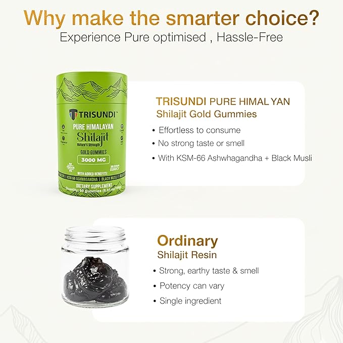 Himalayan Shilajit Gold Gummies 3000mg | Herbal Blend with Ginseng, KSM-66 Ashwagandha, Black Musli & Gokshura | Vegan Supplement – 60 Gummies (30 Day Supply)