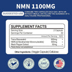 1100mg NMN & Trans-Resveratrol, 3-in-1 Supplement, 60 Veggie Capsules – Supports NAD+ Boost*, Cellular Energy, Immune Function, Muscle Health & Anti-Aging, 30-Day Supply