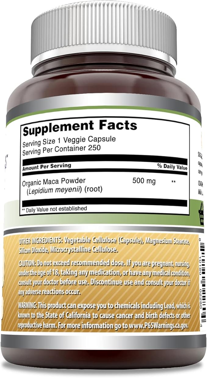Amazing Formulas Maca 500 Mg | Vegetarian Capsules Supplement | Non-GMO | Gluten-Free | Made in USA (1 Pack | 250 Count)