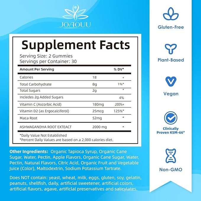(60 Count) Ashwagandha Gummies KSM-66 - Mixed Berry, Vegan, Plant Based, Non-GMO, Gluten-Free & Gelatin Free Relax, Organic Ashwa Root Extract Supplement for Immune Support