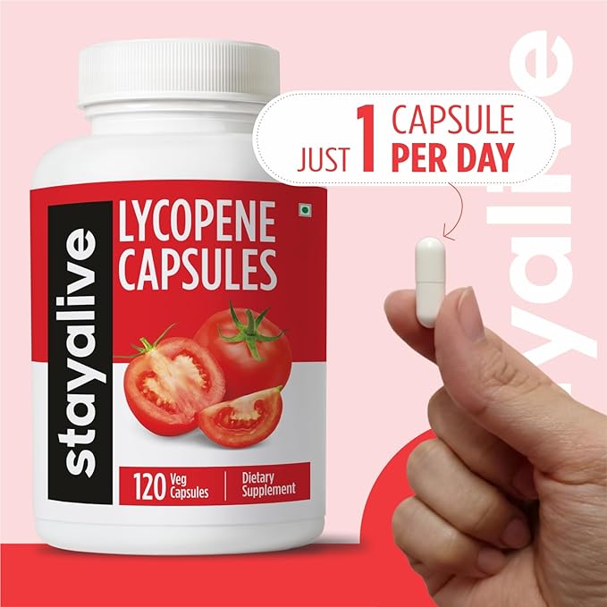 STAY ALIVE Lycopene Supplement for Men 60mg, Natural Tomato Extract Powder, 120 Capsules with 4 Months Supply, 100% Veg Lycopene Complex, Non-GMO and Gluten Free Carotenoid Supplement