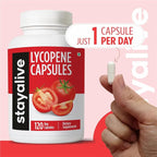 STAY ALIVE Lycopene Supplement for Men 60mg, Natural Tomato Extract Powder, 120 Capsules with 4 Months Supply, 100% Veg Lycopene Complex, Non-GMO and Gluten Free Carotenoid Supplement