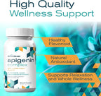 Apigenin Supplement for Rest and Relaxation Support - 50mg Apigenin per Capsule with Magnesium Glycinate 275mg L-Theanine 100mg GABA 100mg - 98% Ultra-High Purity