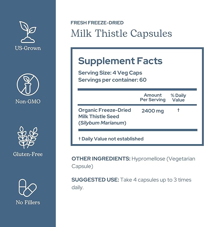 Eclectic Herb - Premium Freeze Dried Milk Thistle Capsules | Silymarin Supplement | Liver Support, Detox, Cleanse + Maintain | Vegan, Natural, Non-GMO, Gluten Free (240 CT | 600 mg)