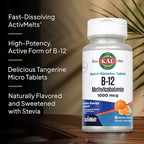 KAL Vitamin B12 Methylcobalamin 1000mcg, Healthy Energy, Metabolism, Nerve & Red Blood Cell Support,* Fast Dissolve ActivMelt, Optimal Absorption, Natural Tangerine Flavor, 90 Servings, 90 Micro Tabs