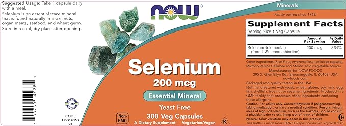 Now Foods Selenium 200mcg Capsules, 300 Count - L Selenomethionine Mineral Supplement for Women & Men - Veg Caps, Non-GMO, Vegan Friendly, Yeast-Free