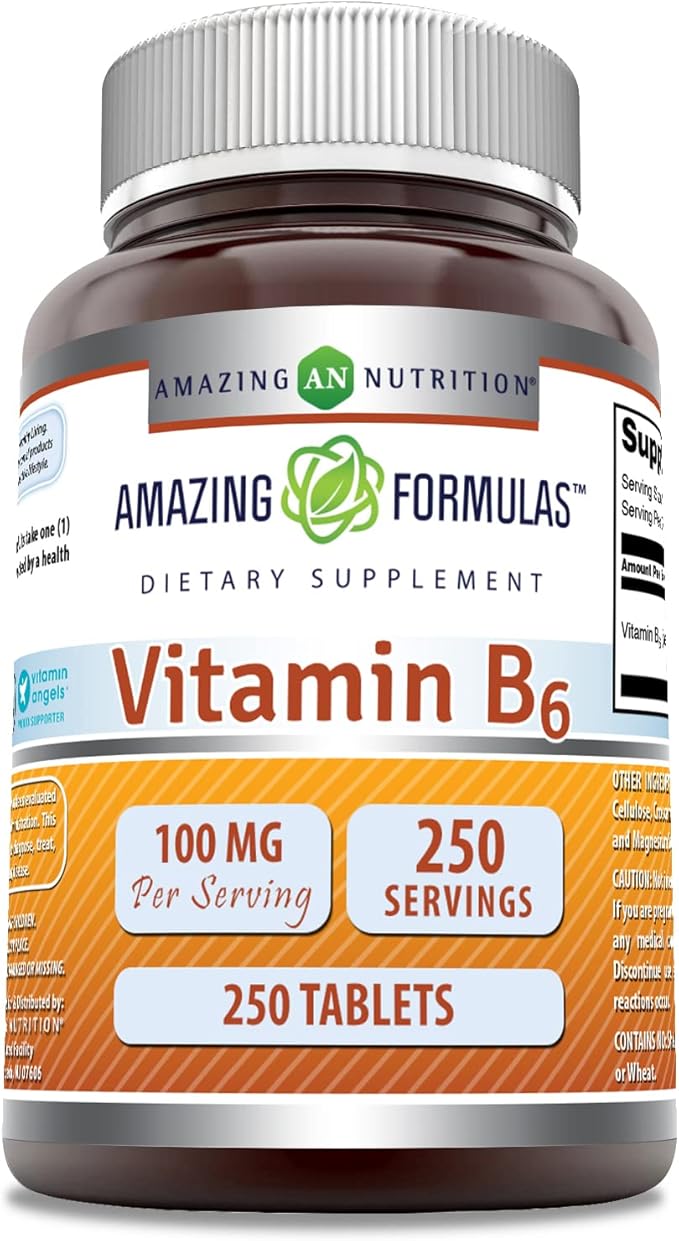 Amazing Formulas Vitamin B6 Supplement | 100 Mg per Serving | Tablets | Non-GMO | Gluten-Free | Made in USA (1 Pack, 250 Count)