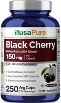 NusaPure Black Cherry Extract 150mg 250 Veg Capsules Max Potency, Non-GMO, Bioperine