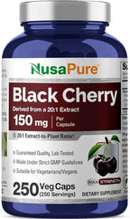 NusaPure Black Cherry Extract 150mg 250 Veg Capsules Max Potency, Non-GMO, Bioperine